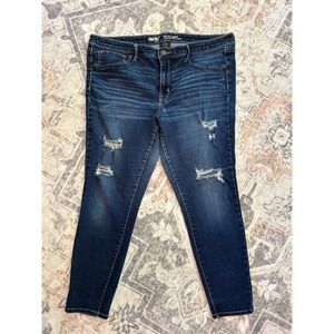 Mossimo Denim Womens Mid Rise Jegging Distressed Dark Wash Jeans Size 18/34R